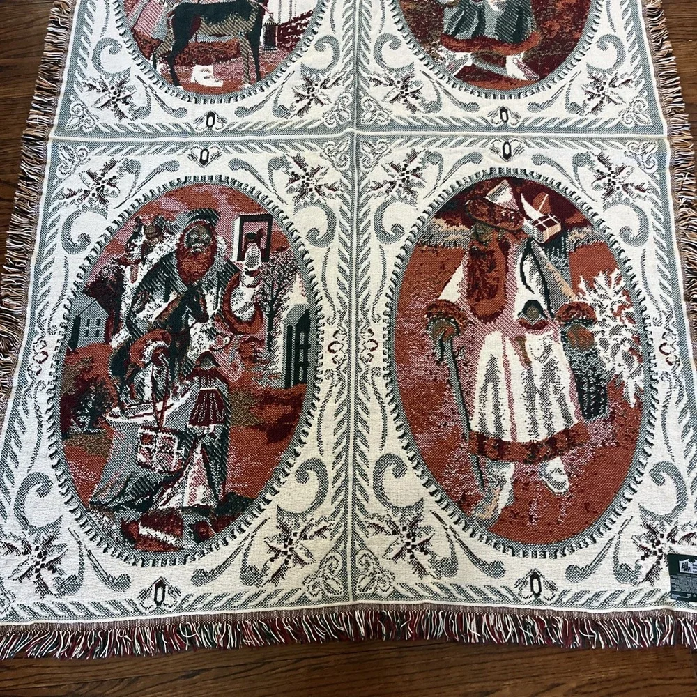 VTG Goodwin Weavers Christmas Tapestry Throw Cotton Blanket SANTA 50X70